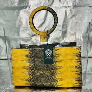 Vince Camuto Clea Tote Bag Yellow Women's Snakeprint Leather Top Handle NWT
